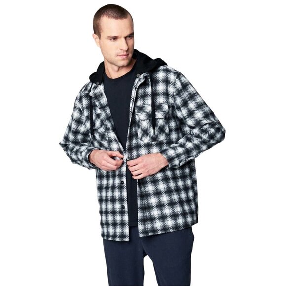 Blank NYC Size M Hooded Plaid Shirt Jacket Billingsgate Shacket Long Sleeve NWT - Picture 2 of 9